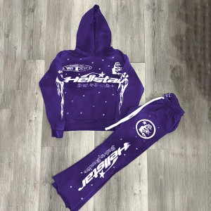 High quality replica UA Retro Hellstar Street Purple Pullover Hoodie & Flared Trousers Set